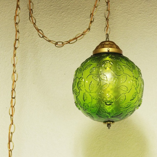 Antique floor lamp green glass
