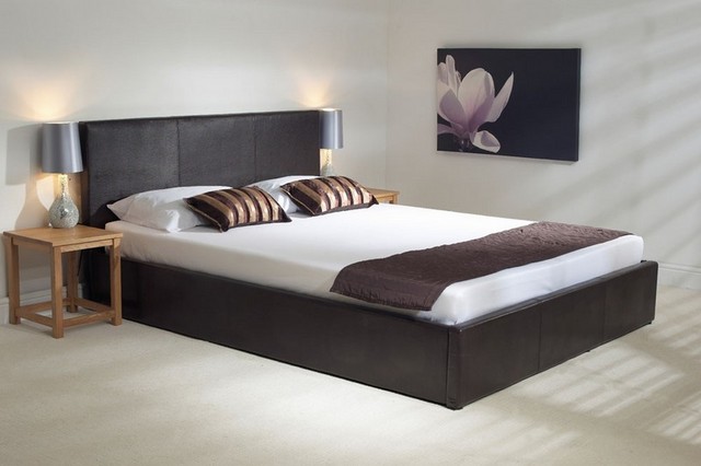Faux leather ottoman double bed