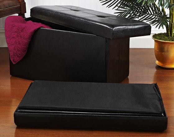 Faux leather fold-up storage ottoman
