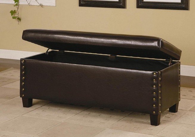 Faux leather folding ottoman bench