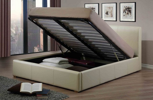Cream faux leather ottoman double bed