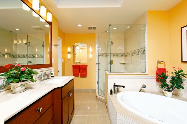 Mirrors framed in yellow walls