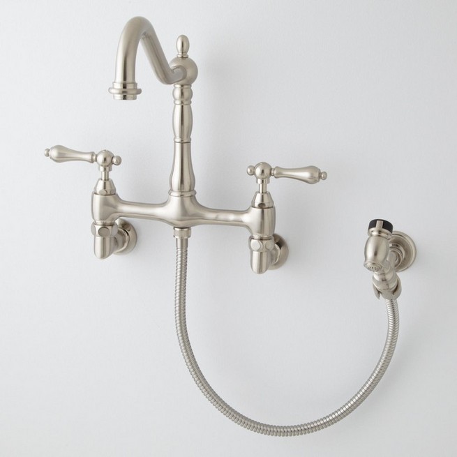 Wall mount kitchen faucet with spray