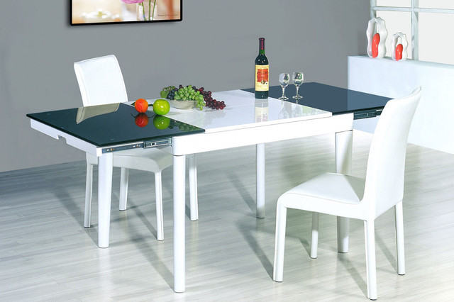 Glass top dining table with leaf