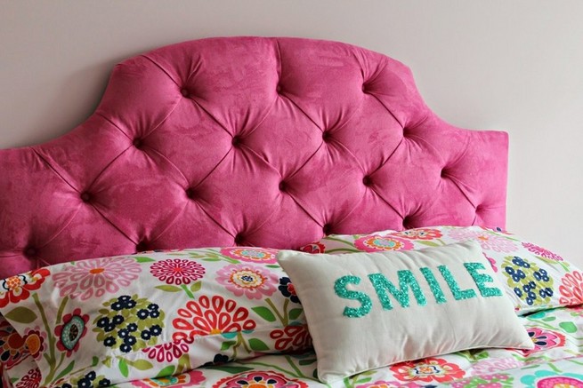 Twin tufted headboard pink