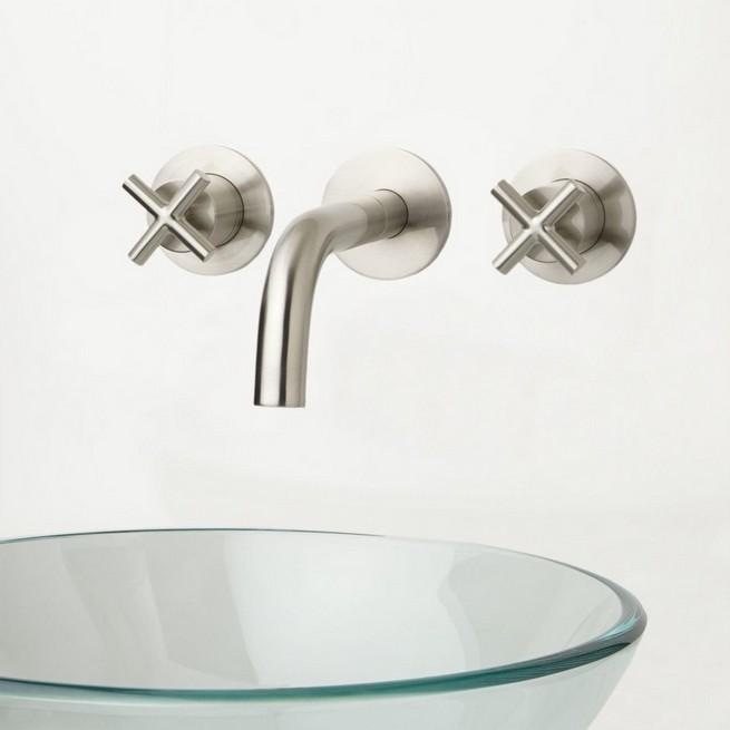 Wall mount kitchen faucet with cross handles