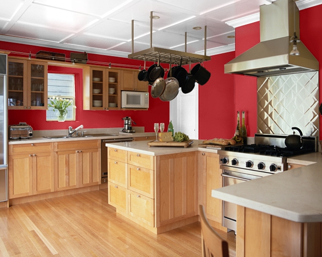 Red rustic kitchen cabinets