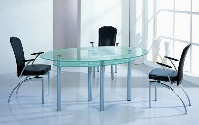 Glass top dining table oval