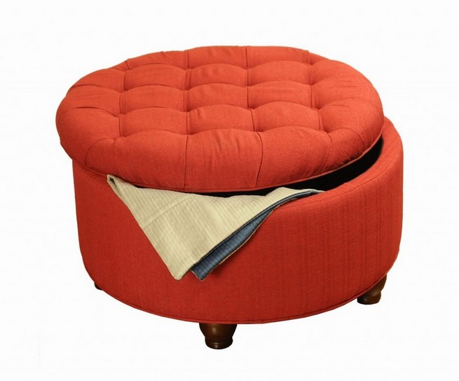 Red round storage ottoman