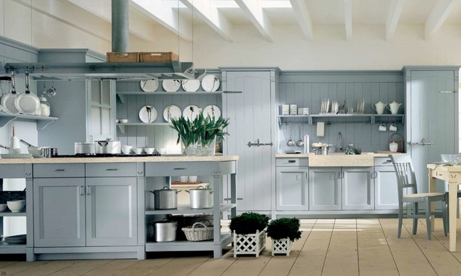 French country kitchen shelves