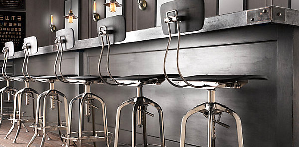Industrial metal bar stool with back