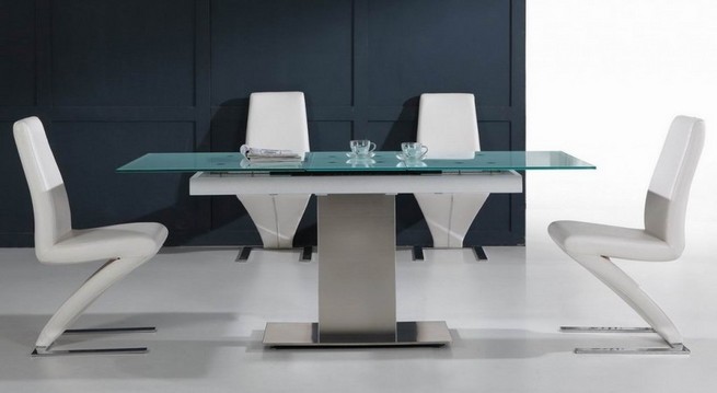 Glass top dining tables with metal base