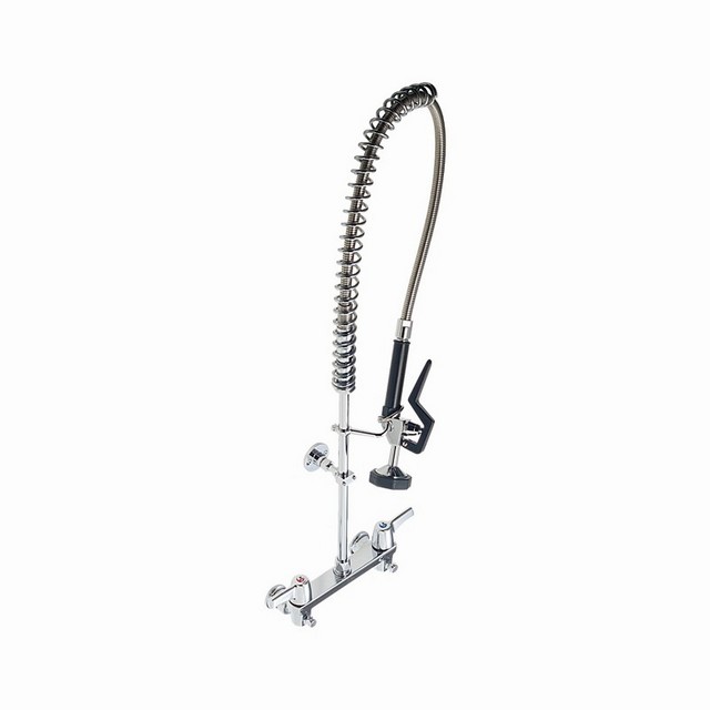 Wall mount commercial kitchen faucet with spray