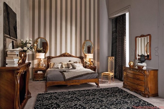 Bedroom Design In Classic Style Stripes And Gray Color