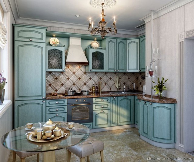 Rustic blue kitchen cabinets