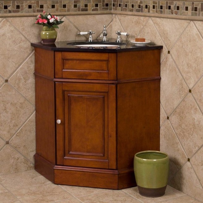 Corner bathroom sink with vanity