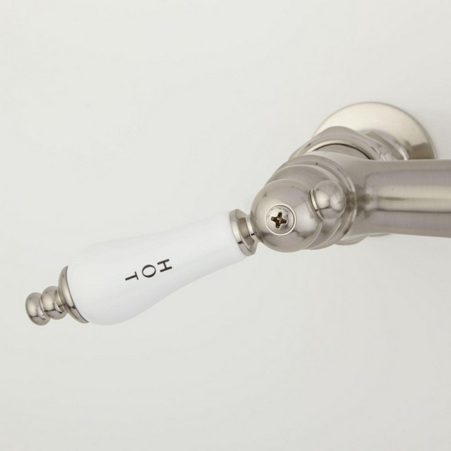 Wall mount kitchen faucet with porcelain handles