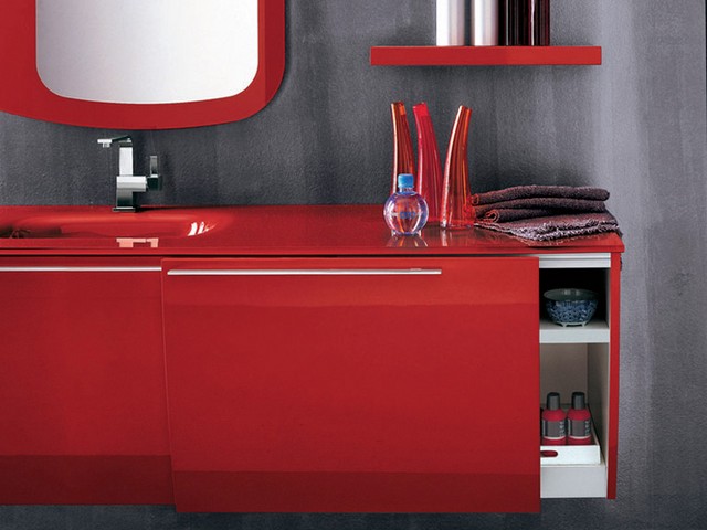 Modern bathroom vanity set red