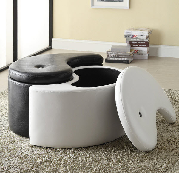 Round storage ottoman for room coziness
