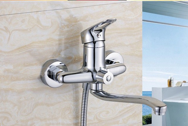 Wall mount kitchen sink faucet with spray