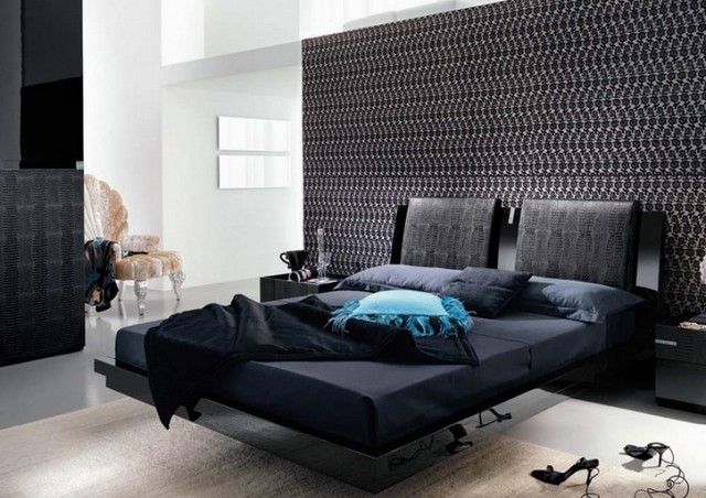 Black wallpaper in bedroom