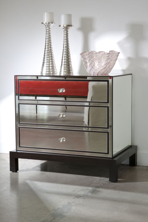 Mirrored nightstand with three drawers