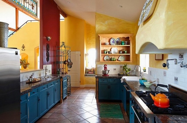 Rustic yellow kitchen cabinets