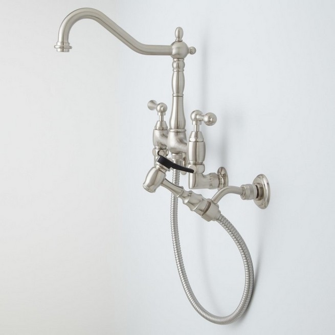 Wall mount kitchen faucet with side spray