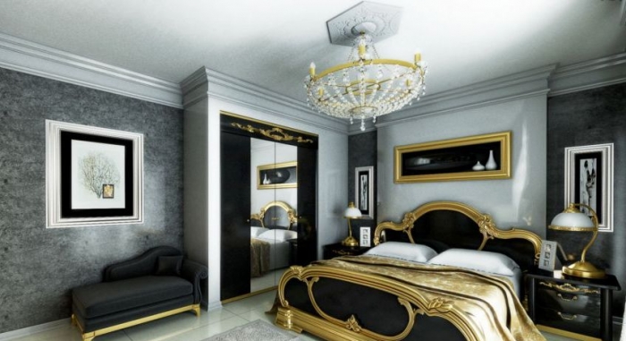 Black And Gold Modern Classic Spacious Bedroom
