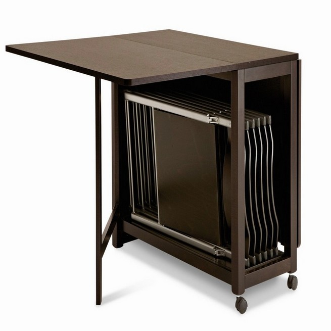 Folding dining table with chair storage