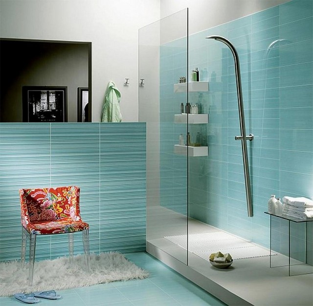 Blue subway tile bathroom