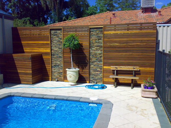 Timber Privacy Screen Around The Pool