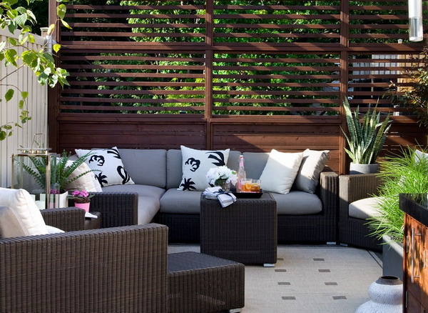 Comfortable Patio With Decorative Timber Privacy Screens