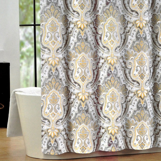 Yellow And Gray Shower Curtain