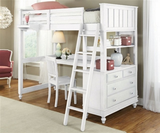 Full Loft Bed With Desk Wood