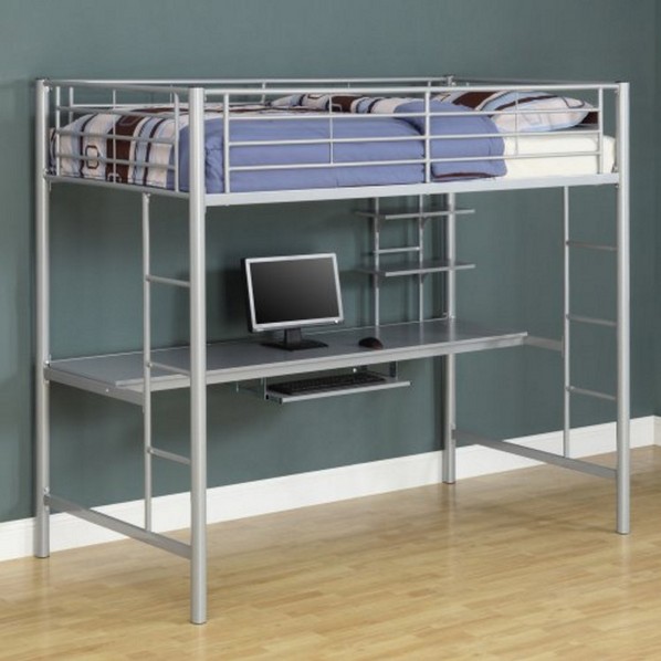 Grey Metal Loft Bed With Desk
